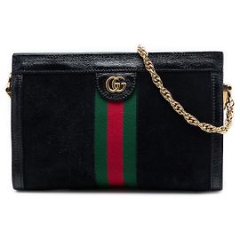 Gucci Borsa a Tracolla Ophidia Chain Piccola in Suede Nero