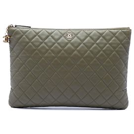 Chanel Green Large Quilted Lambskin Cuba La Habana O Case Clutch