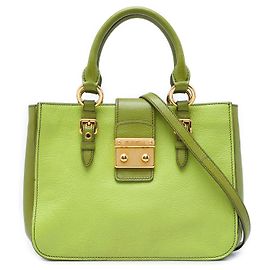 Miu Miu Green Bicolor Goatskin Madras Satchel