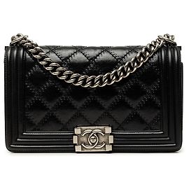 Chanel Black Old Medium Quilted Lambskin Double Stitch Boy Flap