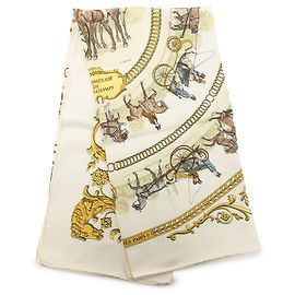 Pañuelo de seda Hermès Beige La Promenade de Longchamps 90