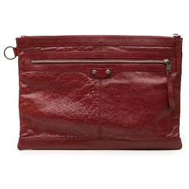 Balenciaga Red Lambskin Motocross Classic Clip Clutch L