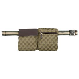 Gucci Beige GG Canvas Web Gürteltasche mit zwei Taschen