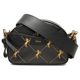 Chloé Sac crossbody en veau noir clouté avec broderies de petits chevaux