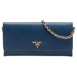 Carteira com Corrente Prada Blue Saffiano