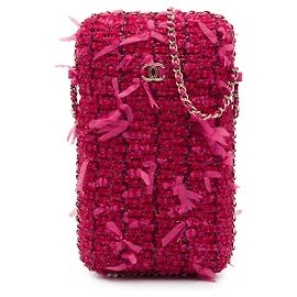 Chanel Handyhalter mit Kette aus rosa Tweed