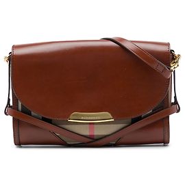 Borsa a tracolla Burberry Bridle Abbott in pelle marrone e tela House Check
