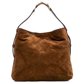 Gucci Brown Large GG Suede Horsebit Beatrix Hobo