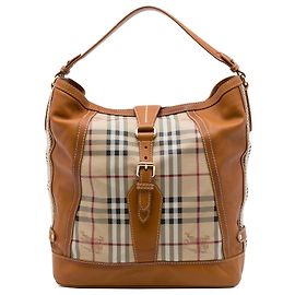 Borsa a secchiello Burberry Beige Haymarket Check in tela rivestita e pelle di vitello