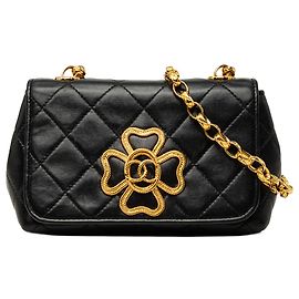 Chanel Black Quilted Lambskin Clover CC Bijoux Chain Flap