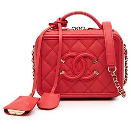 Chanel Red Small Caviar CC Filigree Vanity Case