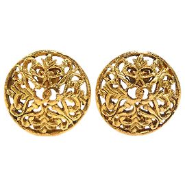 Boucles d'oreilles clips rondes filigranes plaquées or Chanel Gold CC
