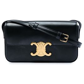 Céline Celine Claude Schultertasche aus glänzendem schwarzem Kalbsleder mit Triomphe