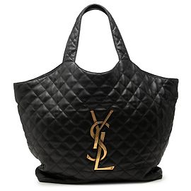 Autre Marque Saint Laurent Icare Shopping Tote aus gestepptem Lammleder in Schwarz Maxi
