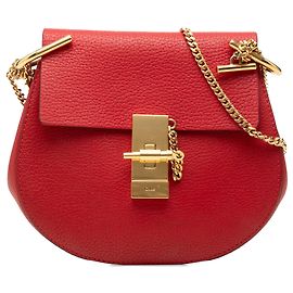 Chloé Mini Sac Bandoulière Drew en Cuir Rouge