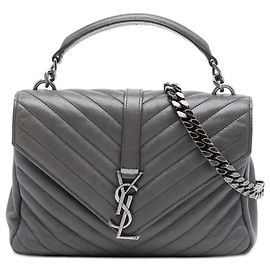 Autre Marque Borsa Satchel College Saint Laurent in pelle di pecora chevron grigia, taglia Medium