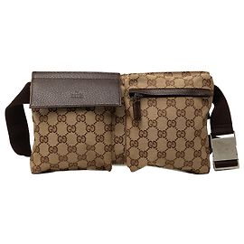 Gucci Beige GG Canvas Double Pocket Belt Bag