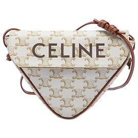 Céline Celine Beige Triomphe Coated Canvas Triangle Crossbody