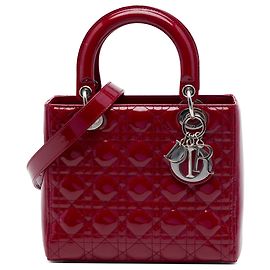 Autre Marque Dior Red Medium Patent Cannage Lady Dior