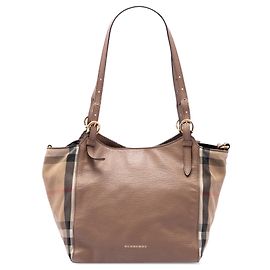 Burberry Beige Small Derby Calfskin and House Check Canvas Canterbury Tote