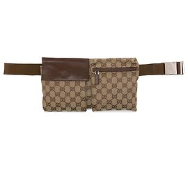 Gucci Beige GG Canvas Double Pocket Belt Bag