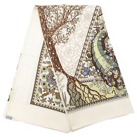 Hermès White Axis Mundi Silk Scarf 90
