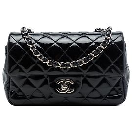 Chanel Black Mini Rectangular Classic Patent Single Flap