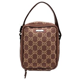 Bolsa de Acessórios Gucci em Lona GG Castanha com Duplo Zíper