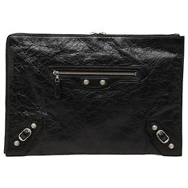 Balenciaga Pochette Piatta Giant 12 Zip Around Motocross in Pelle di Agnello Nera
