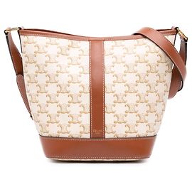 Céline Bolsa Bucket Celine Small Triomphe em lona revestida Beige