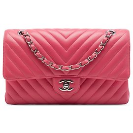 Chanel Pink Medium Classic Chevron Lambskin Double Flap