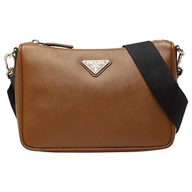 Prada Saffiano Brown Leather Shoulder Bag
