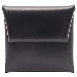 Hermès Porte-monnaie Hermes Bastia en cuir de veau noir
