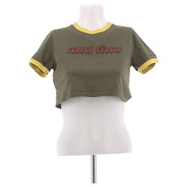 Miu Miu Crop Top in Khaki und Gelb
