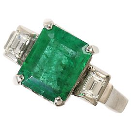 Autre Marque Platin-Bandring mit Smaragd und Diamant