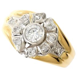Autre Marque Anello fede in platino e oro giallo con diamanti