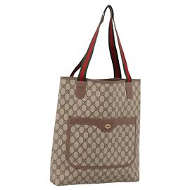 Bolsa GUCCI GG Supreme Web Sherry Line PVC Beige Gold 002 58 6487 Auth 207465A