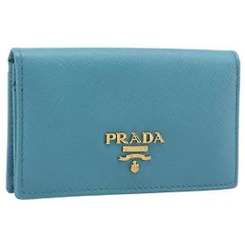 Tarjetero PRADA piel Saffiano Turquoise Blue Gold Auth BA16080A