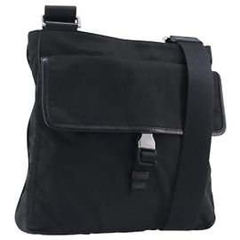 Bolsa de Ombro PRADA Nylon Preto Prata Auth 206731A