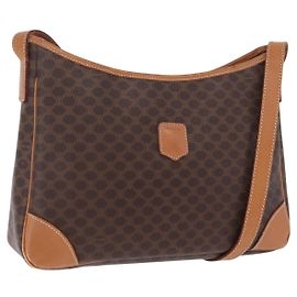 Céline Bolso de hombro CELINE Macadam Canvas PVC Leather Brown Gold Auth 206060