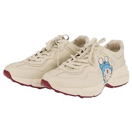 GUCCI GUCCI x Doraemon Low Cut Sneakers Leather 9 White 655025 Auth ar14309M