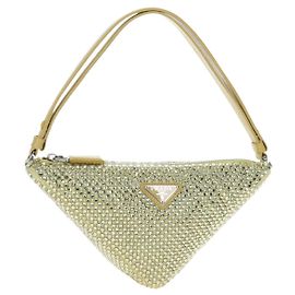 PRADA Schultertasche Satin Strass Gold Auth BA16050M