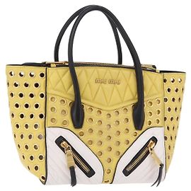 Miu Miu Biker Handtasche Leder 2way Gelb Gold Auth 207612A