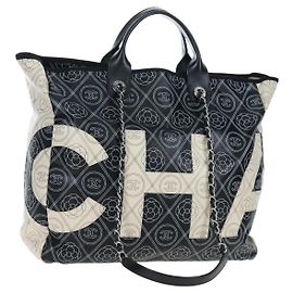 Borsa Tote a Tracolla con Catena CHANEL PVC Canvas 2way Nero Argento CC Auth LN223M