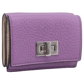 FENDI Peek A Boo Kompaktes Portemonnaie Leder Lila Silber 8M0426 Auth LN099M