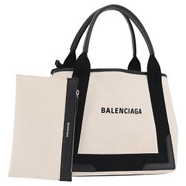 Bolso de Mano Balenciaga Cabas Navy Canvas Blanco Plata 339933 Auth 205373V