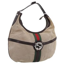 Bolsa de Ombro GUCCI Interlocking G Canvas Beige Silver 114871 Auth 207703