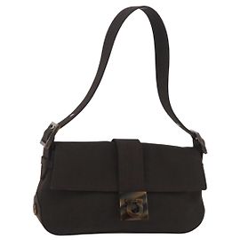 Salvatore Ferragamo Gancini Shoulder Bag Canvas Khaki Auth 206366V