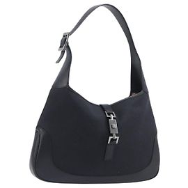 GUCCI Jackie Shoulder Bag Canvas Black Silver 001 3306 Auth 205219V