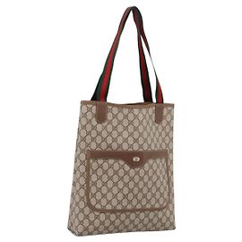 Bolso Tote GUCCI GG Supreme Web Sherry Line PVC Beige Gold 40 02 003 Auth 207471A
